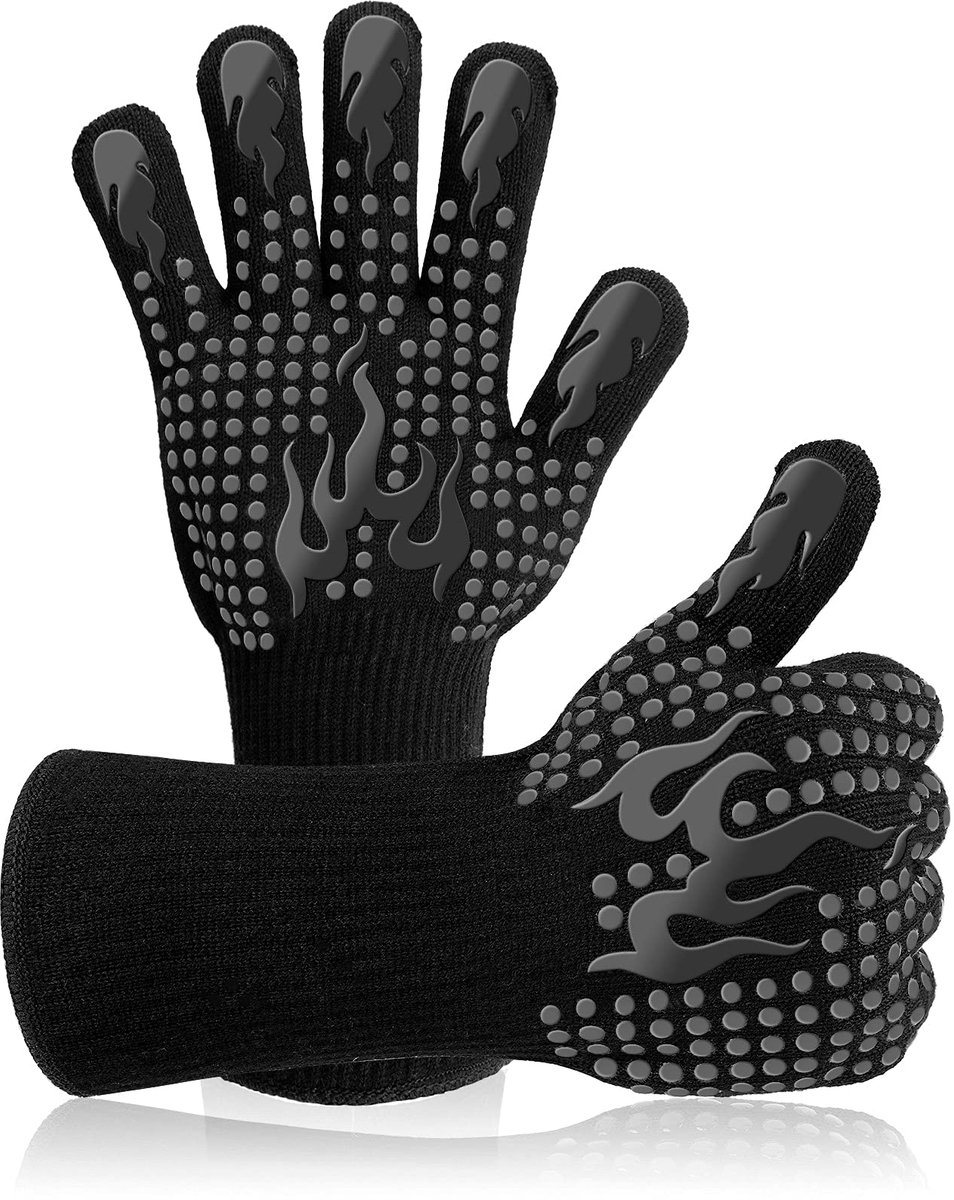 Ovenhandschoenen - 800°C - Ovenhandschoenen - Warmte-isolerende handschoenen - Barbecuehandschoenen - Vlamvertragend - Geschikt voor barbecue, magnetron en bakken - 1 paar - Zwart