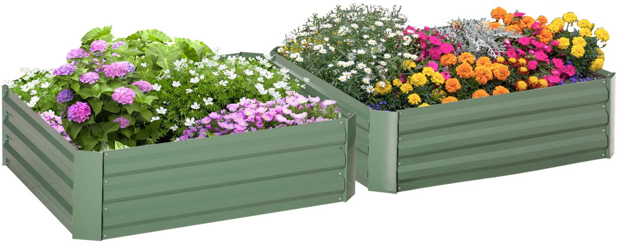 Outsunny tuinbeddenset - staal - 100x100x30cm - groen