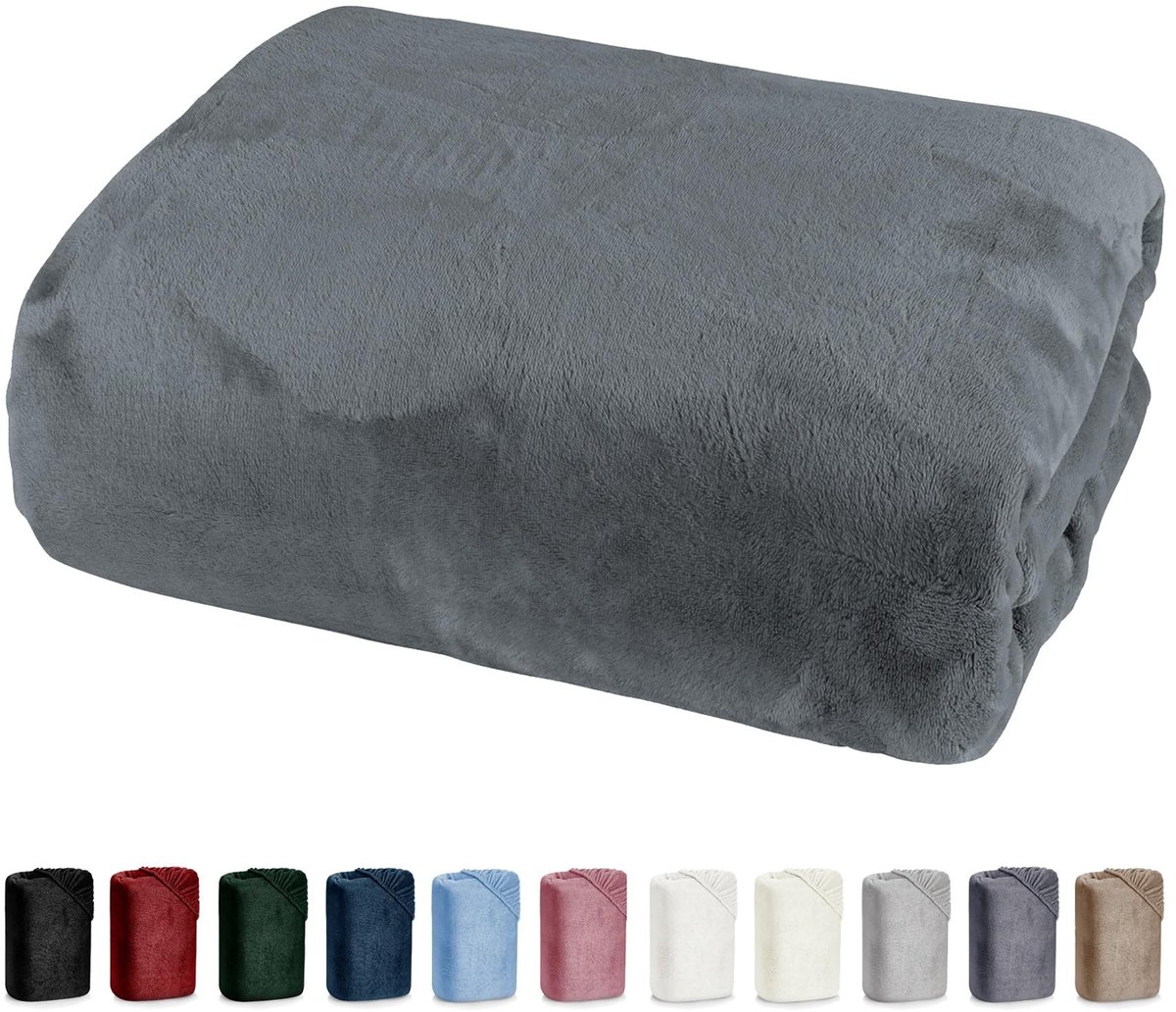 Solidchoice - Super Zacht Ökotex Hoeslaken van Pluche, 180 x 200 cm, Antraciet