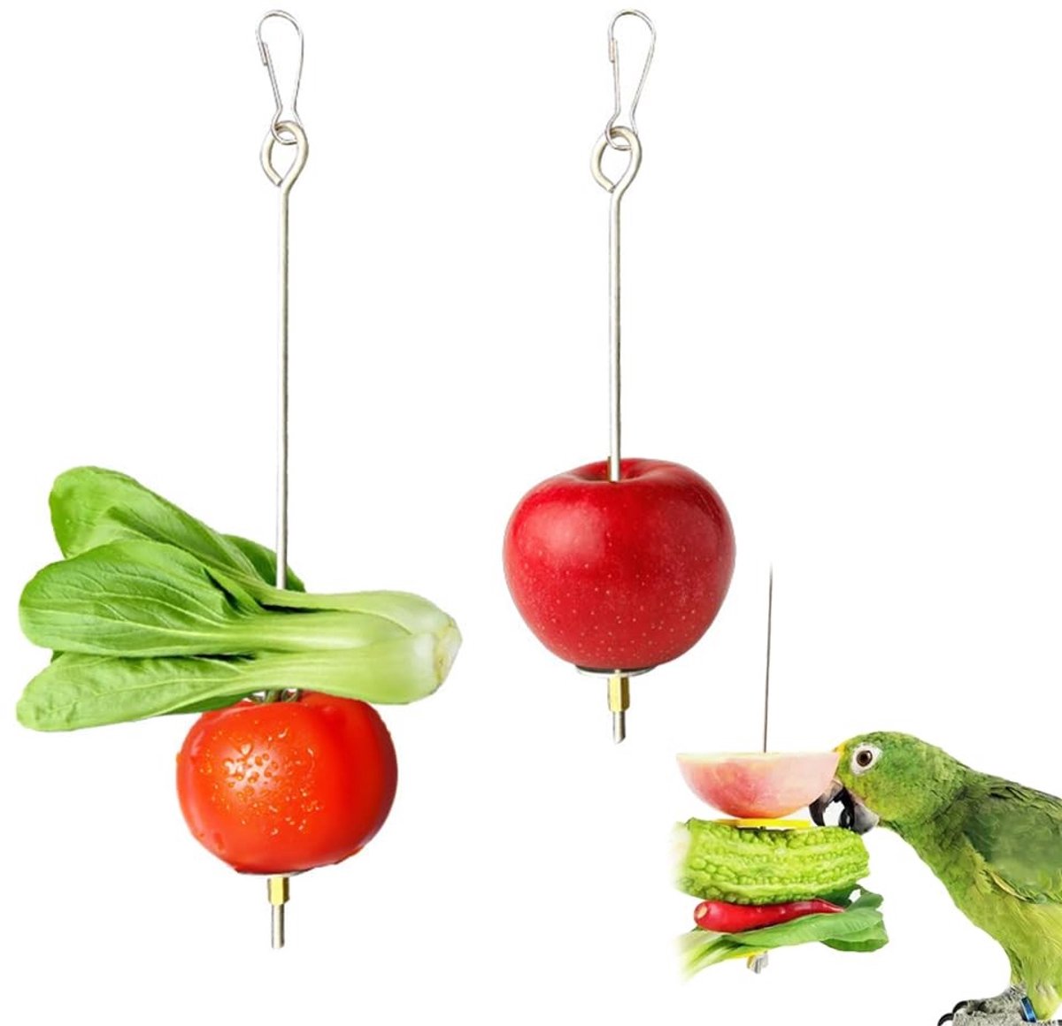 Solidchoice - 2 Stuks Voederspies voor Vogels - Roestvrijstalen Fruithouder en Speelgoed