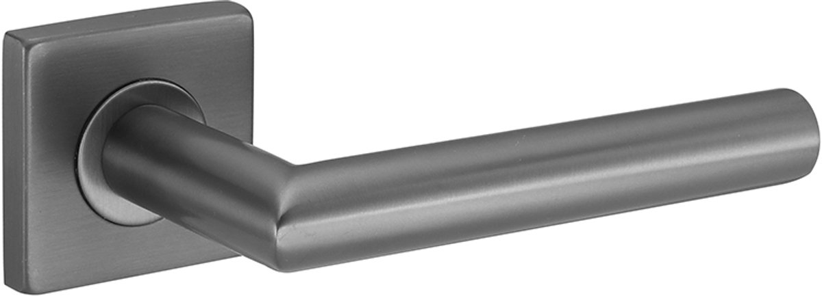 Deurkruk (2x) Vita 20mm haaks op vierkant rozet geborsteld gun metal PVD gecoat | Gunmetal deurklinken