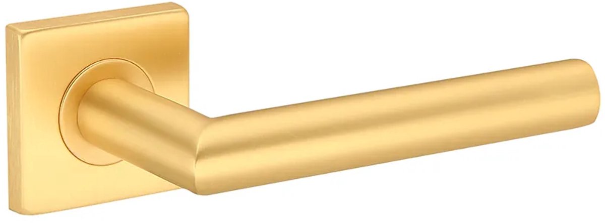 Deurkruk (2x) Vita 20mm haaks op vierkant rozet geborsteld messing PVD gecoat | Messing deurklinken