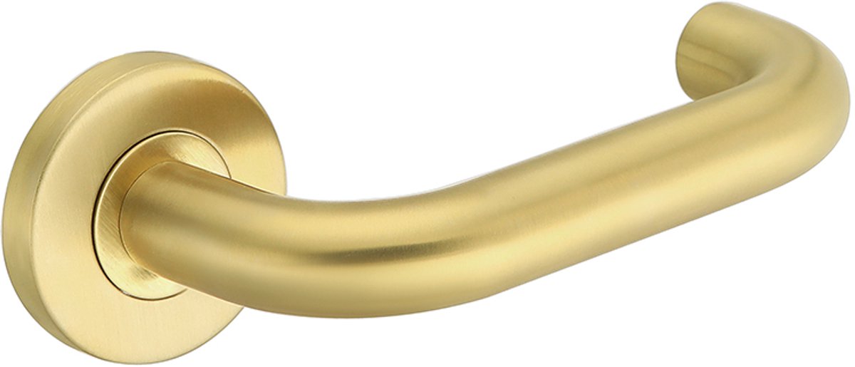 Deurkruk (2x) Valentina rond model u 20mm haaks op rozet geborsteld messing PVD gecoat | Ronde deurklinken