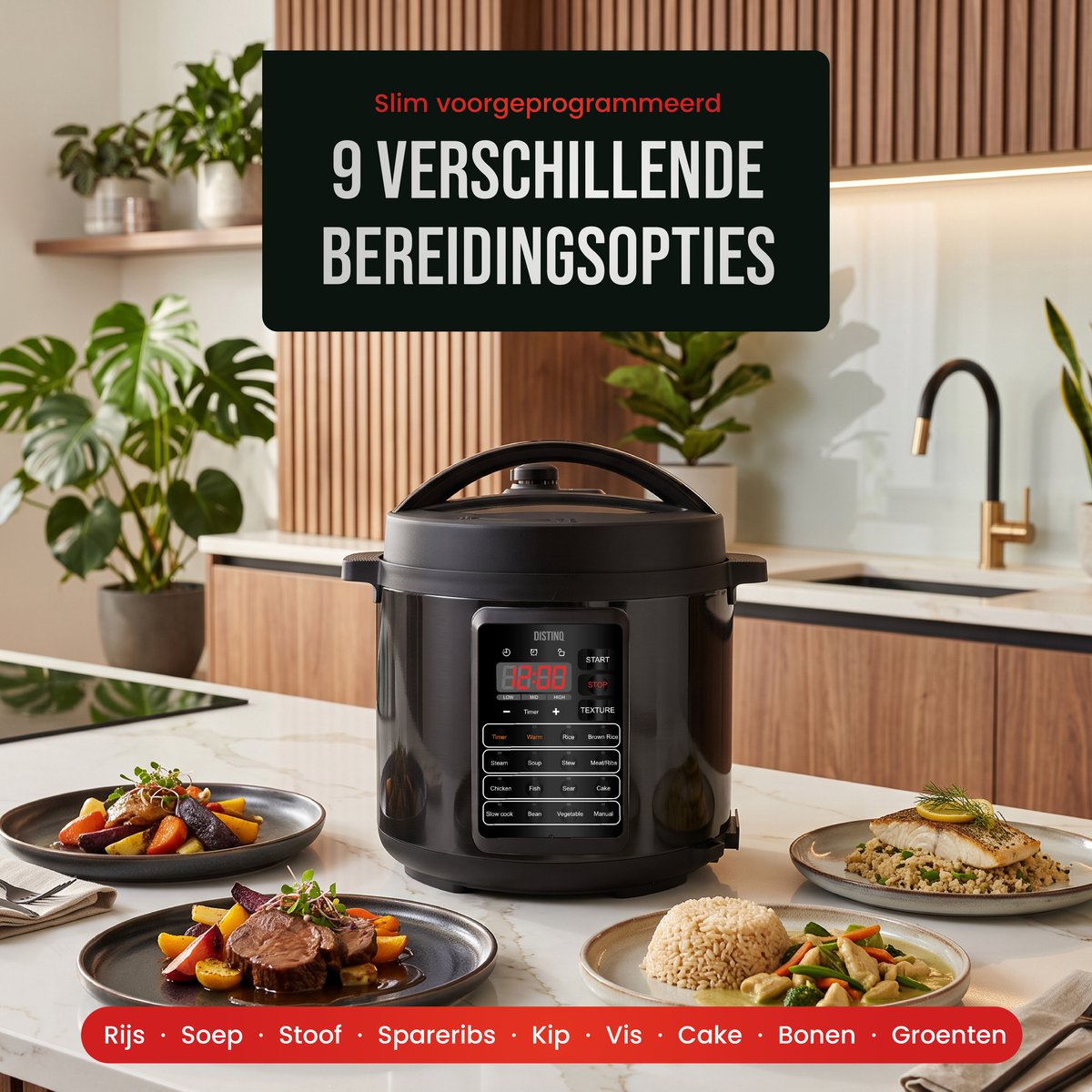 DistinQ Multicooker 9-in-1 - Snelkookpan - Pressure cooker - Rijstkoker - Slowcooker - Stomer - Sous-vide – foto 4