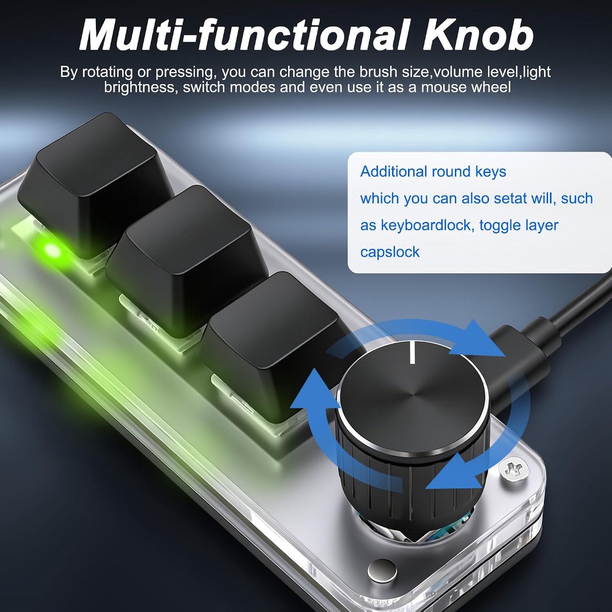 Mini mechanisch toetsenbord met 3 toetsen en 1 DIY-programmeerbare macroknop met RGB voor multimedia-benodigdheden voor gaming en kantoor thumbnail 2
