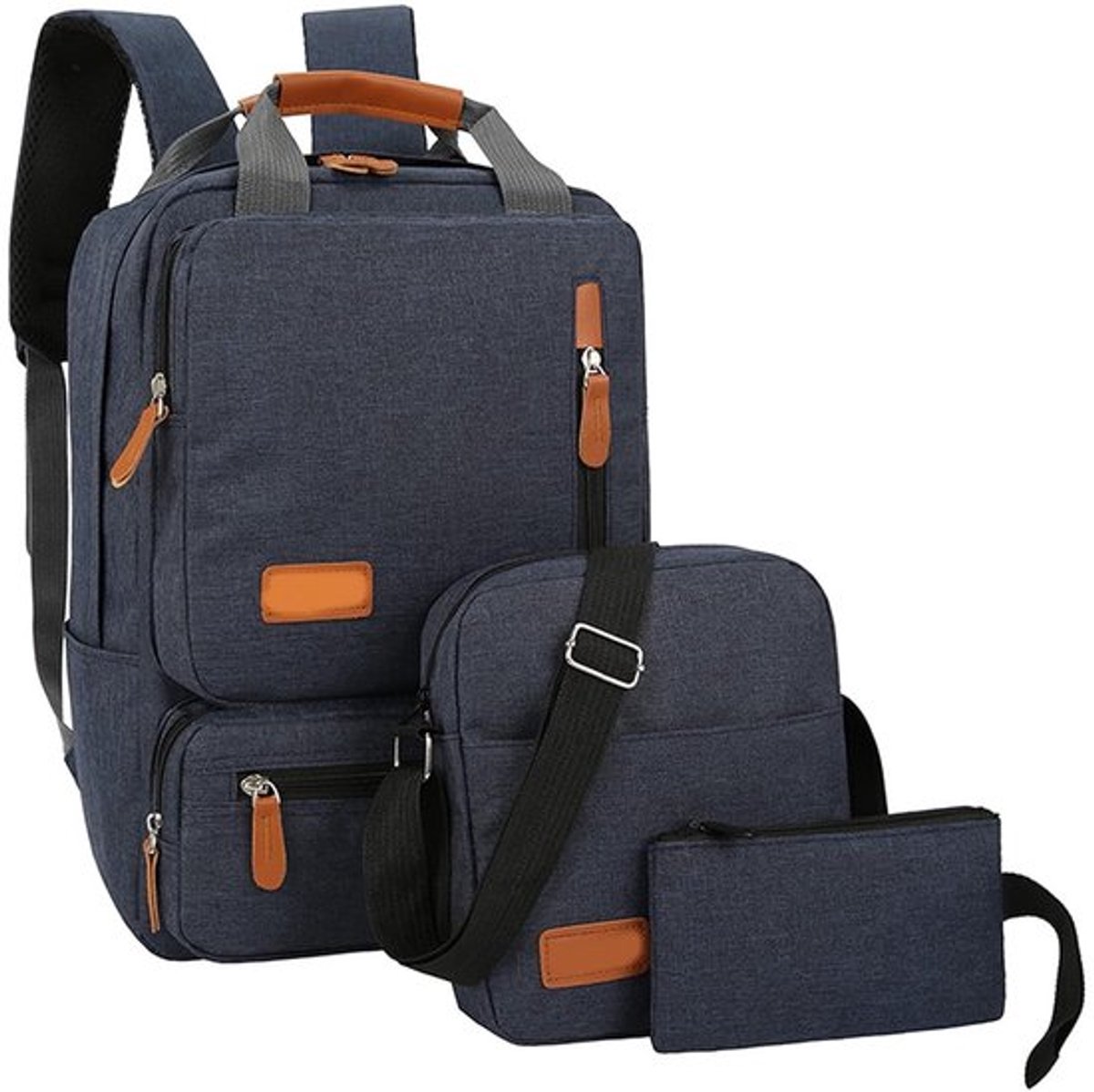 Laptoptas Set van 3 Nylon Schoudertassen voor Mannen - Ideaal voor Reizen, School en Werk tot 14,5 Inch met Verstelbare Schouderbanden en Vakken in Rood (Blauw)