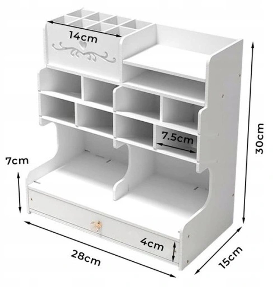 COVREO Pennenbak 28x15x30 cm wit PVC, bureau organizer met lade