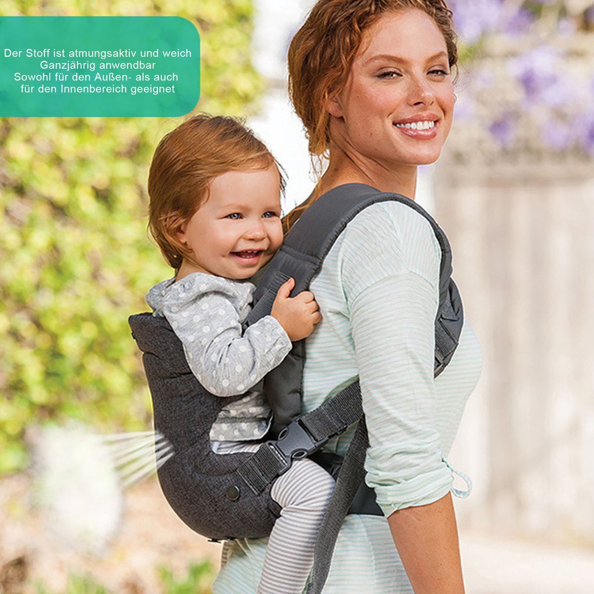 COVREO Baby carrier 31 x 25 x 5 cm grijs polyester, 4-in-1 buik- en rugdrager