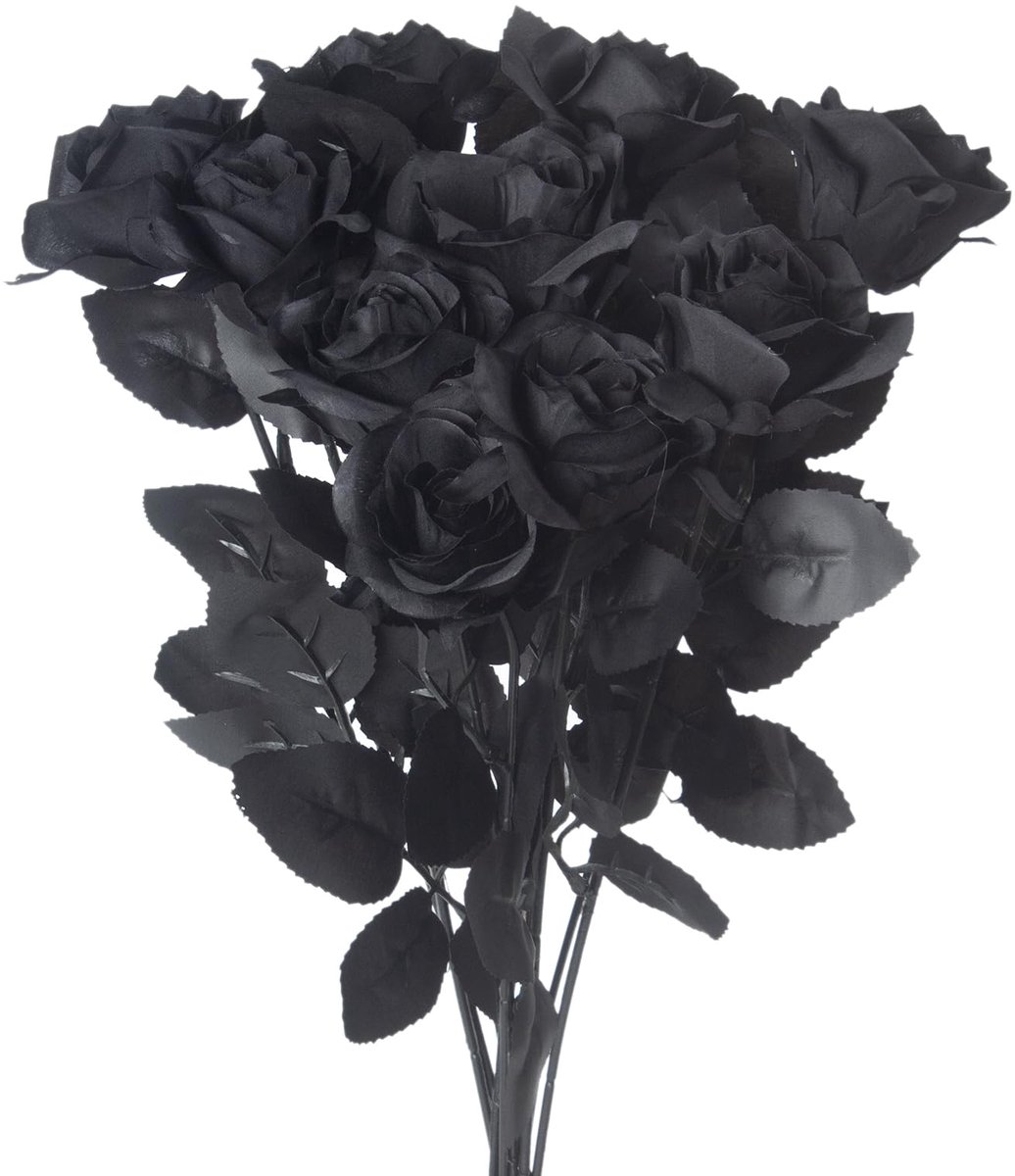 10 Stuks Zwarte Kunstrozen - Zwarte rozen - Halloween decoraties - Kunstbloemen met Steel voor Vaas, Bruiloft en Woondecoratie -dode bloemen