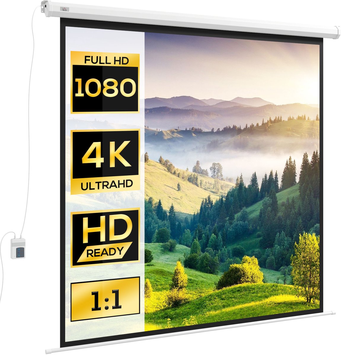 HOMCOM projectiescherm - kunststof - 195x8x182cm - wit