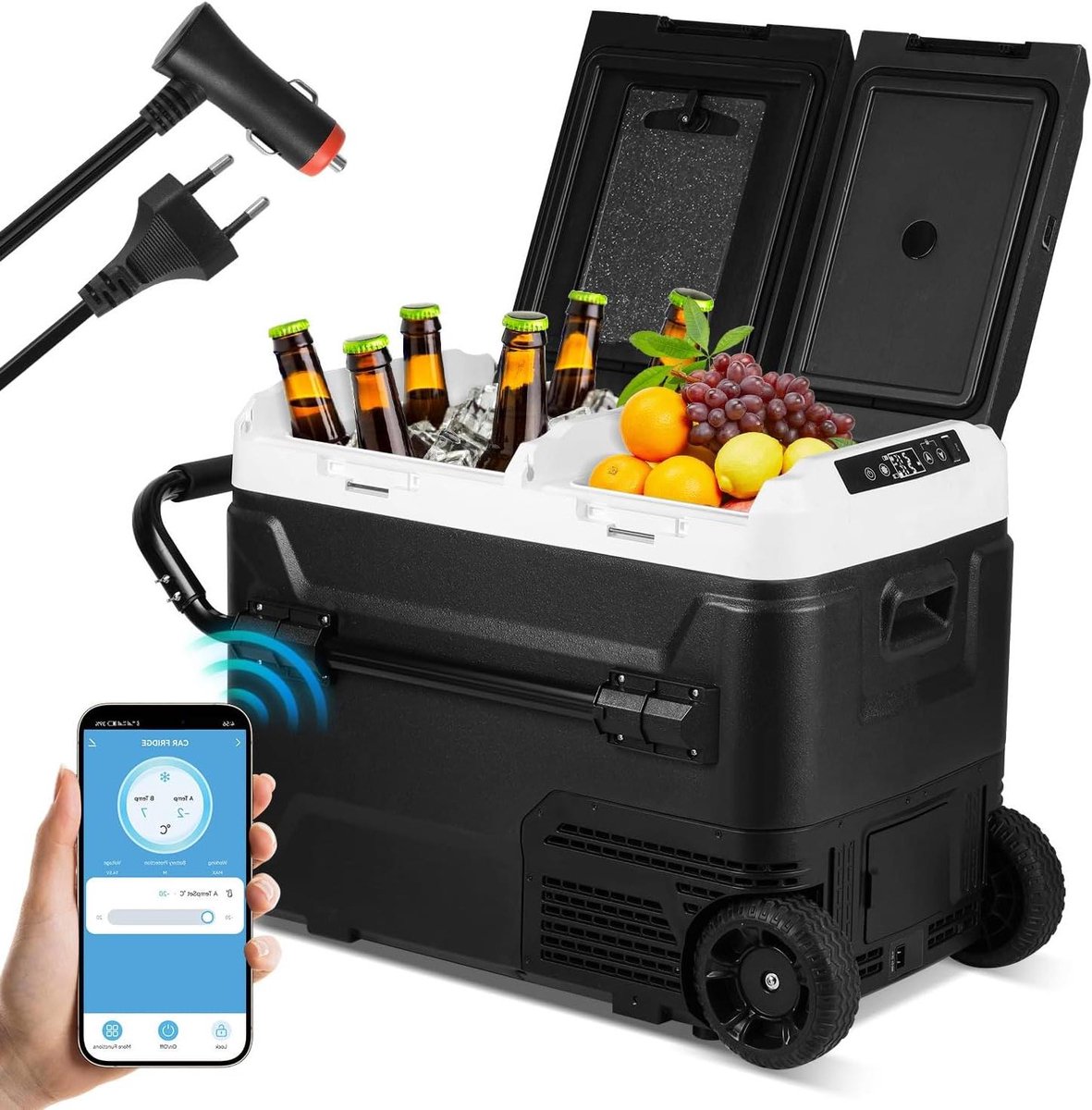 Compressorkoelbox - Elektrische vriesbox - Kamperen en reizen - Dubbele zones Bluetooth - 50 liter - Zwart
