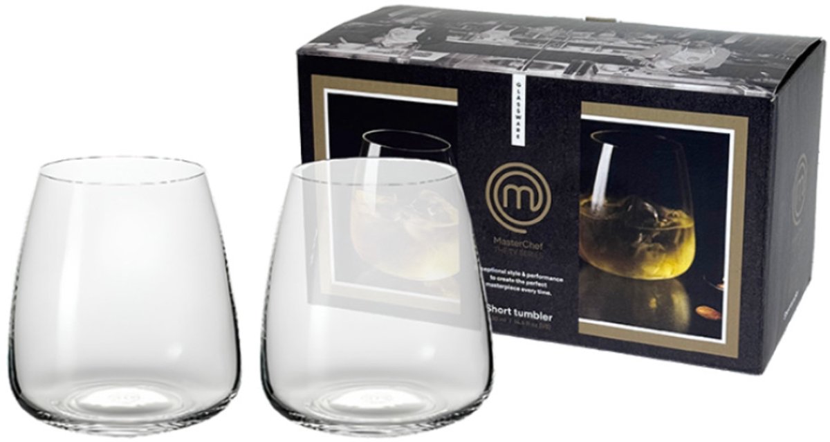 MasterChef Short Tumbler Glazen 430 ml – 2 Stuks – Kristallijnglas – Drinkglazen voor Water, Whisky, Frisdrank & Sap