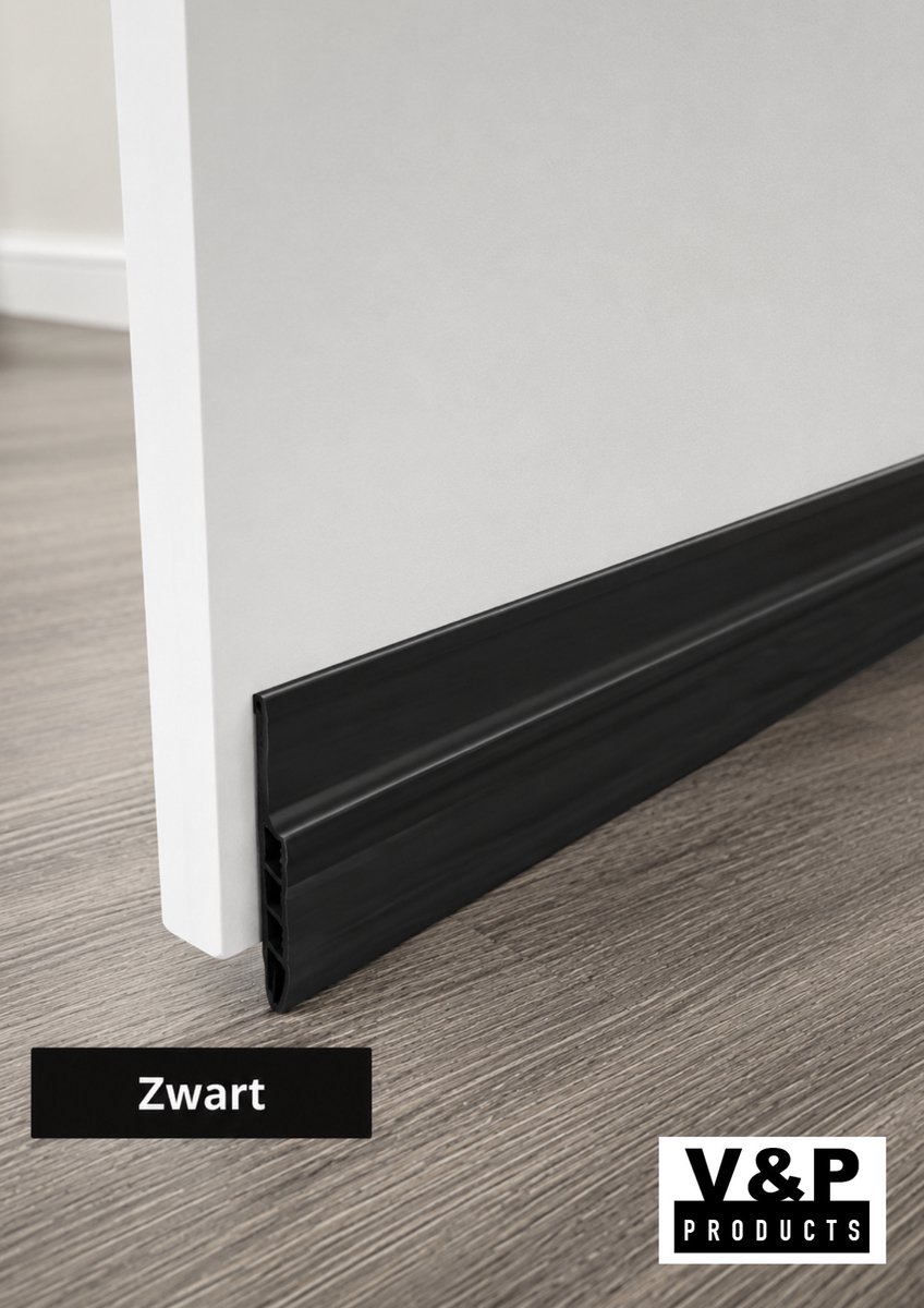 V&P Products® Tochtstrip - Aanpasbare Tochtstopper - Zelfklevende tochtstrip voor deuren – Tochthond – Tochtkussen – Tochtband – Isolatie - Zwart - 100 cm x 5 cm
