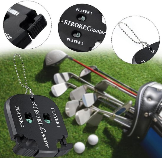 Allecta - Golf resultaat teller met karabijnhaken voor 2 spelers - Handteller met sleutelketting - Zwart. van Allecta — afbeelding 3