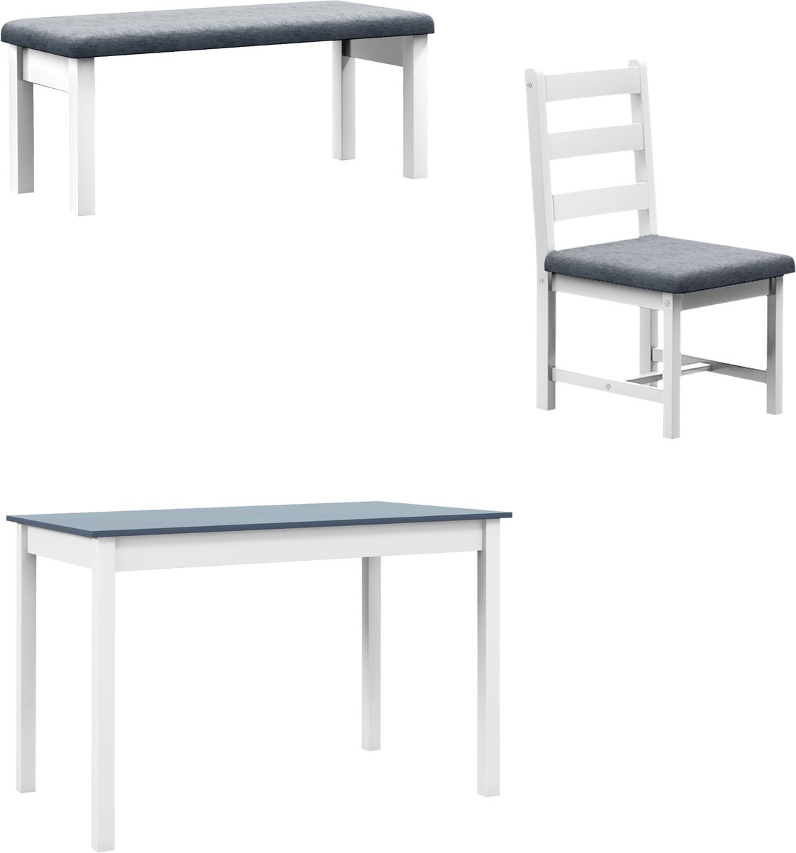 108 x 65 x 75 cm Eettafel Set 4 Delig, Eetkamerset met Tafel Bank en 2 Stoelen, Keukentafel Set voor 4 Personen, Zitgroep voor Woonkamer Keuken Eethoek, Moderne Eetset met Comfortabele Zitplaatsen, Compact Meubelset voor Kleine Ruimtes, Grijs Wit
