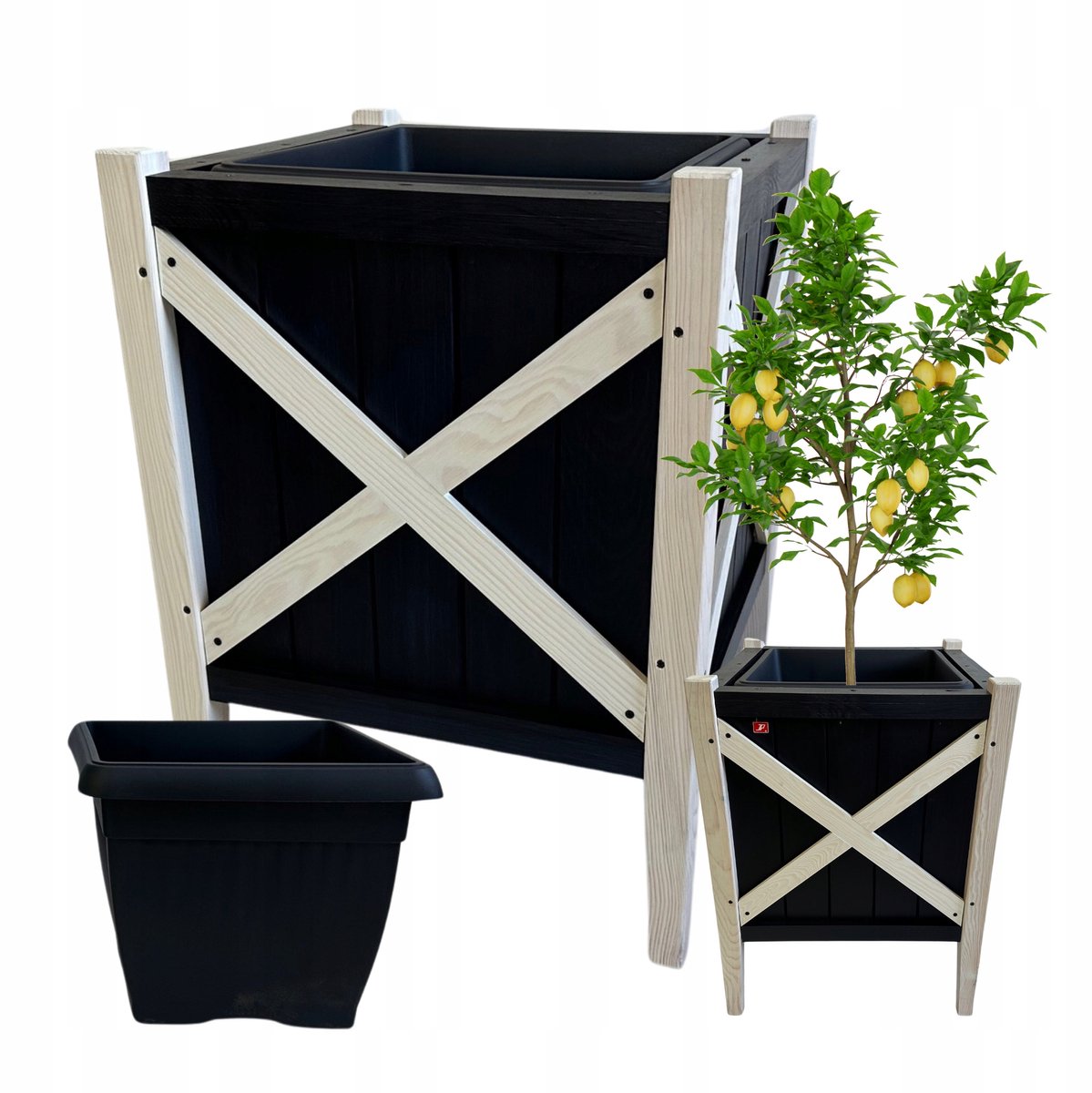Grote Houten Buitendonk 73x55x55cm Zwart met Inzetstuk