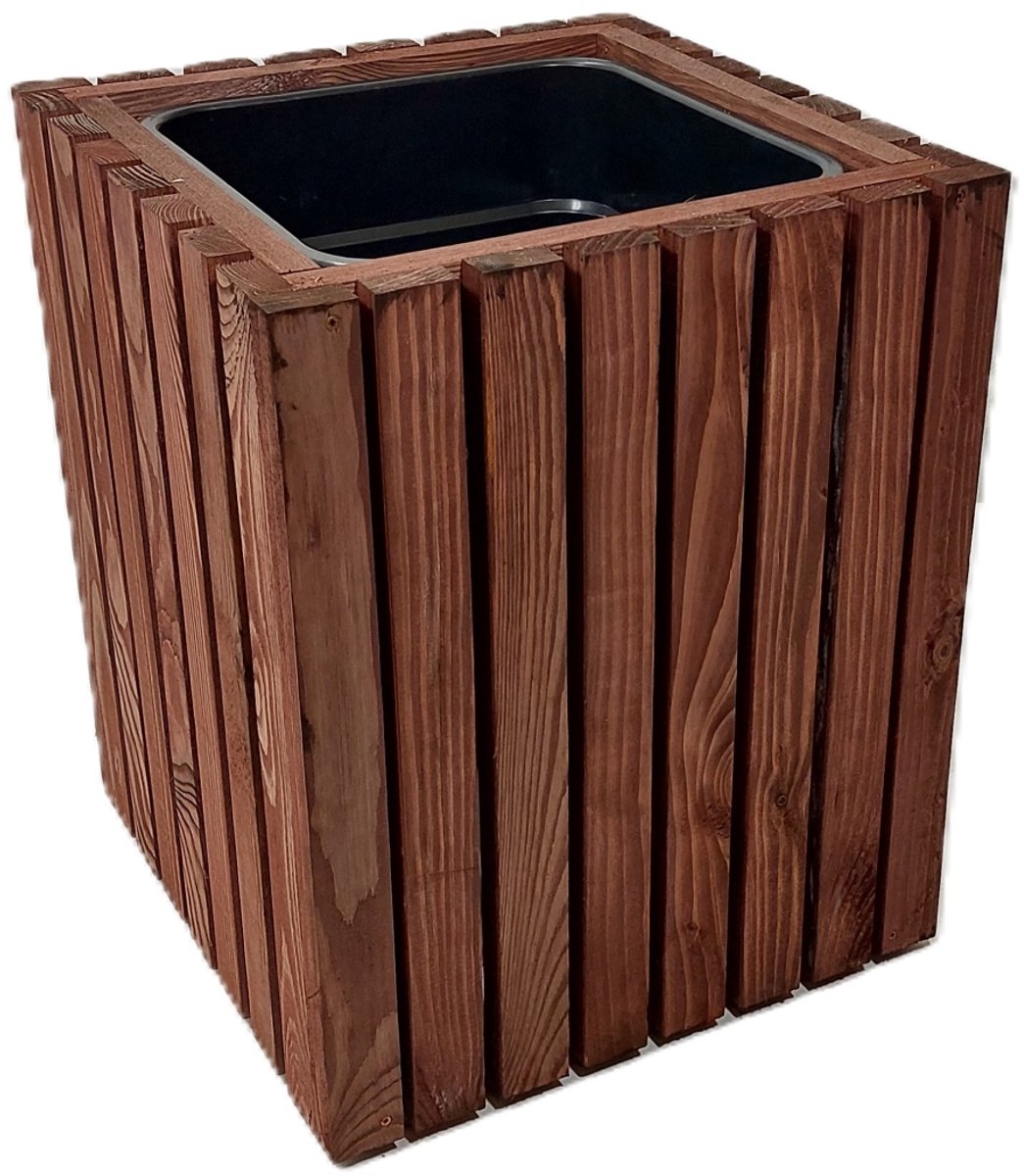 Houten Terras Pot met Kunststof Inzet 18L - Grijs/Bruin