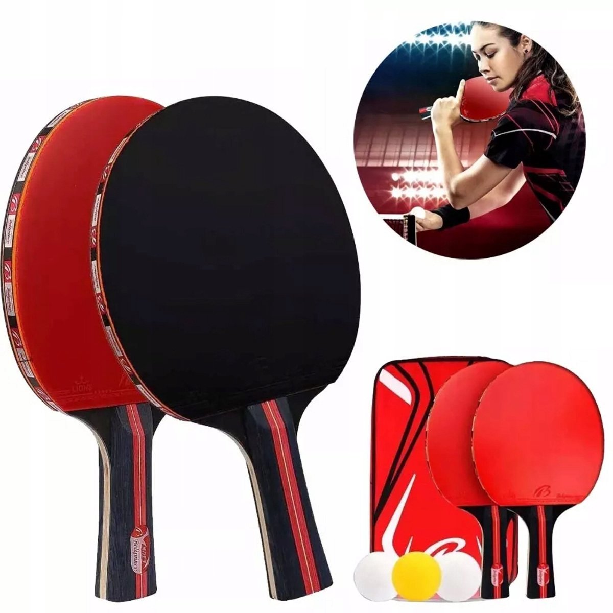 Merkloos Tafeltennisset: 2 Batjes, 3 Ballen & Etui