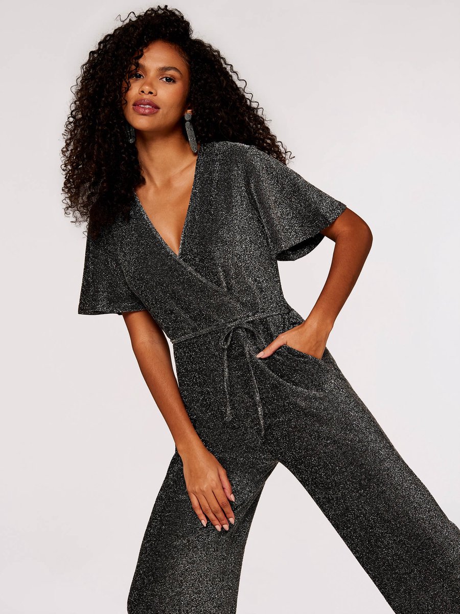 Metallic glitter jumpsuit met wijde pijpen
