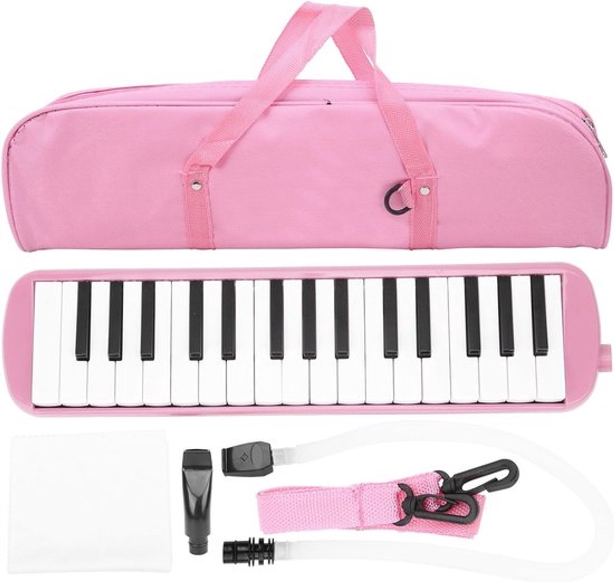 Melodica Set met 32 Toetsen, Draagbare Pianica voor Volwassenen en Kinderen, Geschikt voor Beginners en Oefeningen (Roze)