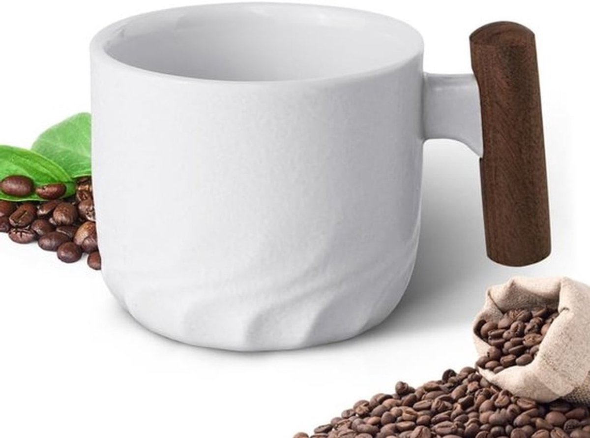 Espresso Kopje Keramiek - Stijlvol & Hittebestendig - Met Houten Handvat - Compact 70ml - Voor Koffie Thee Latte - Espresso Kop Mok Klein Koffiekopje Set