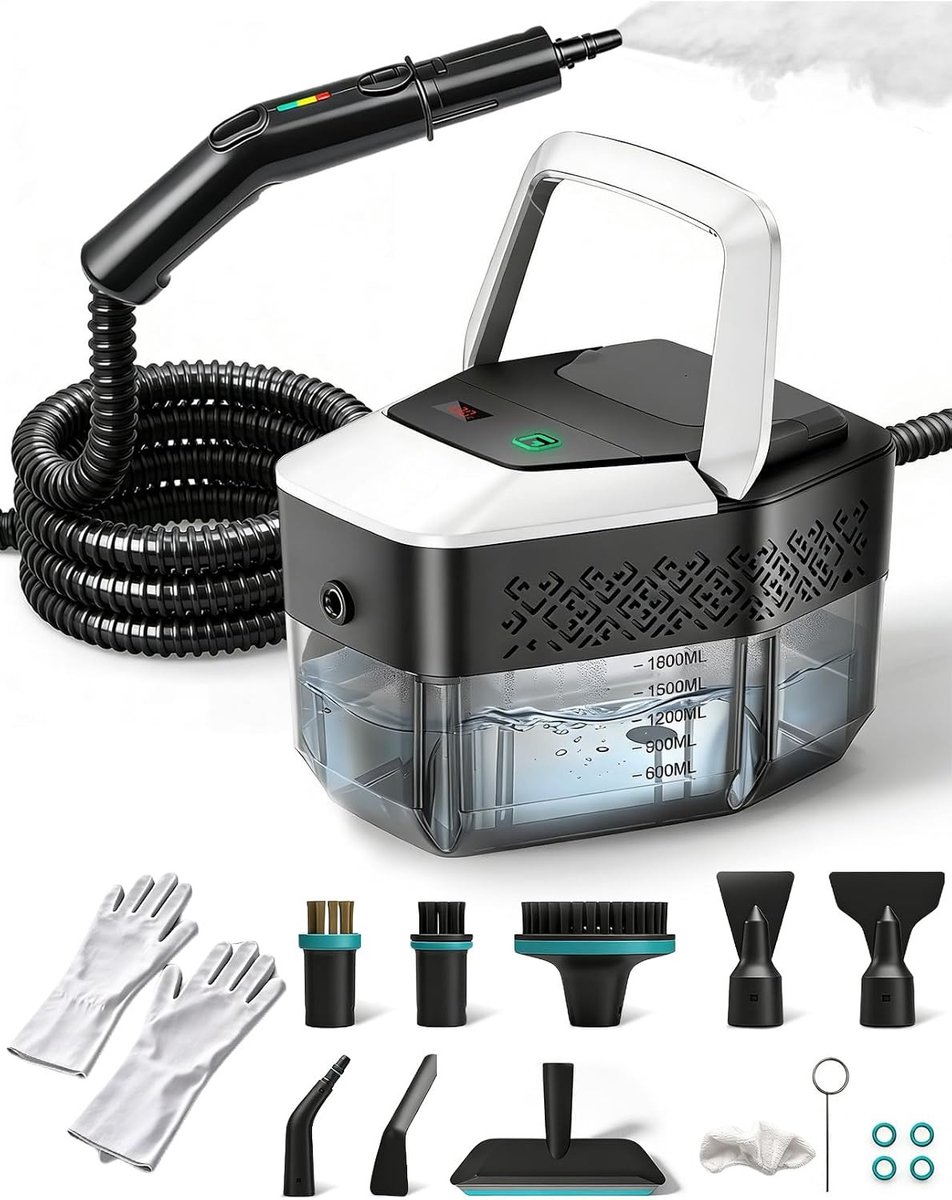 Stoomreiniger - Zwart-wit zeshoek - 2500W - Multifunctionele Handstoomreiniger met 8 Sproeiers - Voor Huishoudelijk Gebruik