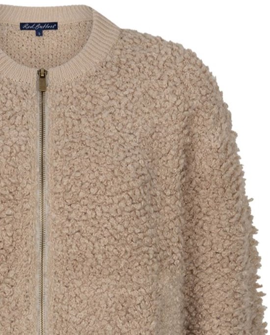 Beige gebreide bomberjack van teddy met ritssluiting.