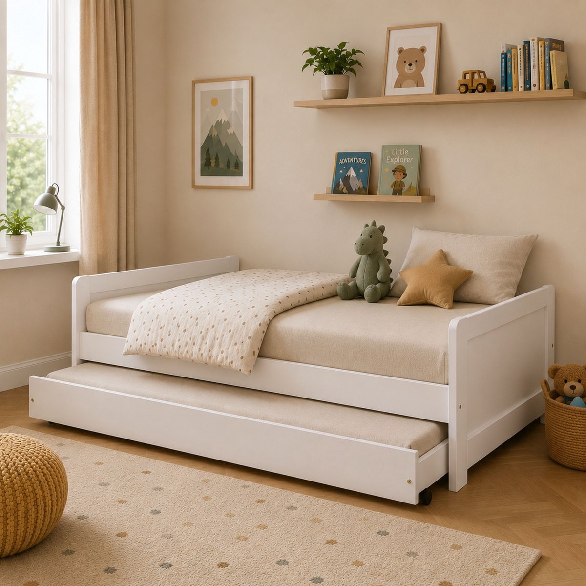 Uitschuifbed Surf | 90 x 200 cm | Wit - Interlink - Bedlades - Wit - Spaanplaat - Bedlades -