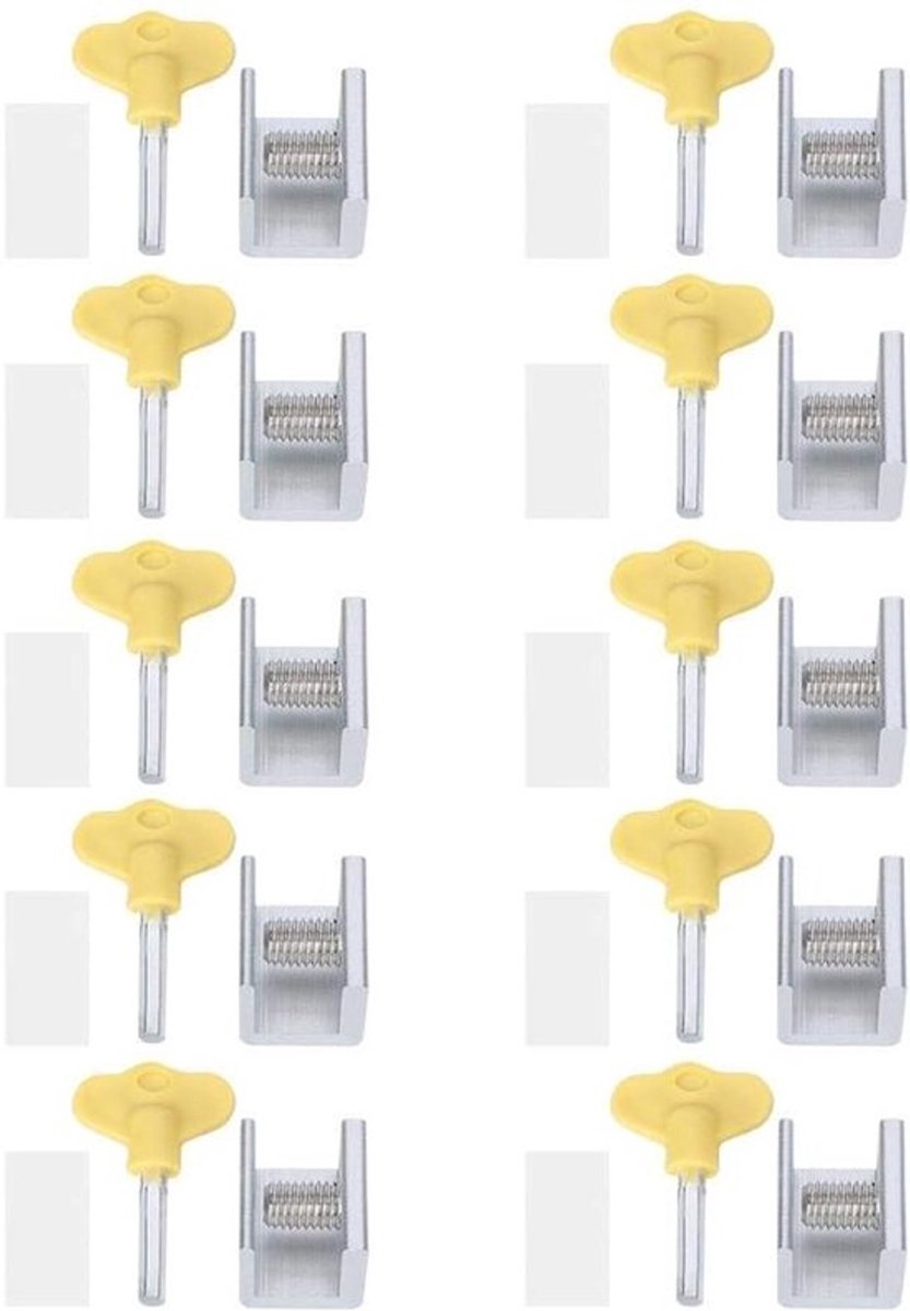 Veiligheidsstopper voor schuiframen - Set van 10, Beveiligingsslot met Sleutels voor Thuisgebruik, Ideaal voor Ramen en Deuren