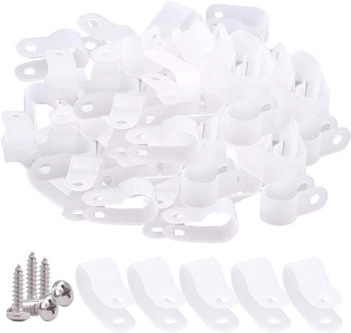 60 Stuks 1/2 Inch Witte Nylon Kabelclips met Schroeven voor Bevestigen van Draden, Kabels en Leidingen