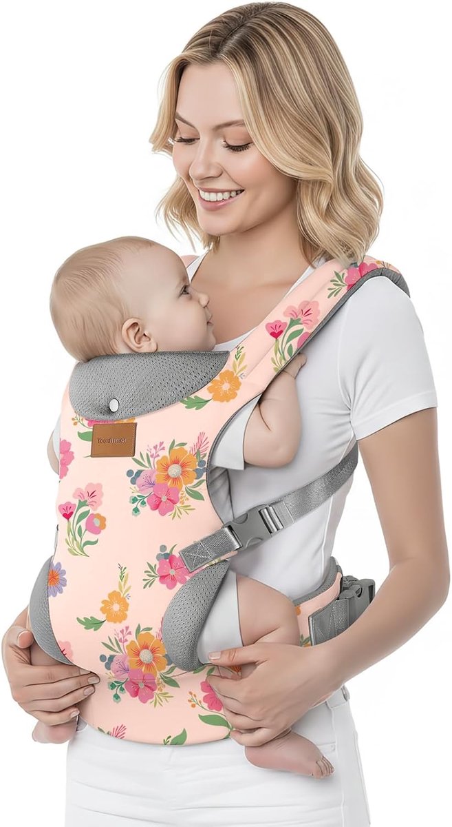 Babydrager voor pasgeborenen vanaf de geboorte - 4-36 maanden - roze - Ergonomische M-positie - X-rug - tailleriem 67-150 cm - met neksteun voor peuters van 3-30 kg - wasbaar - 4 posities