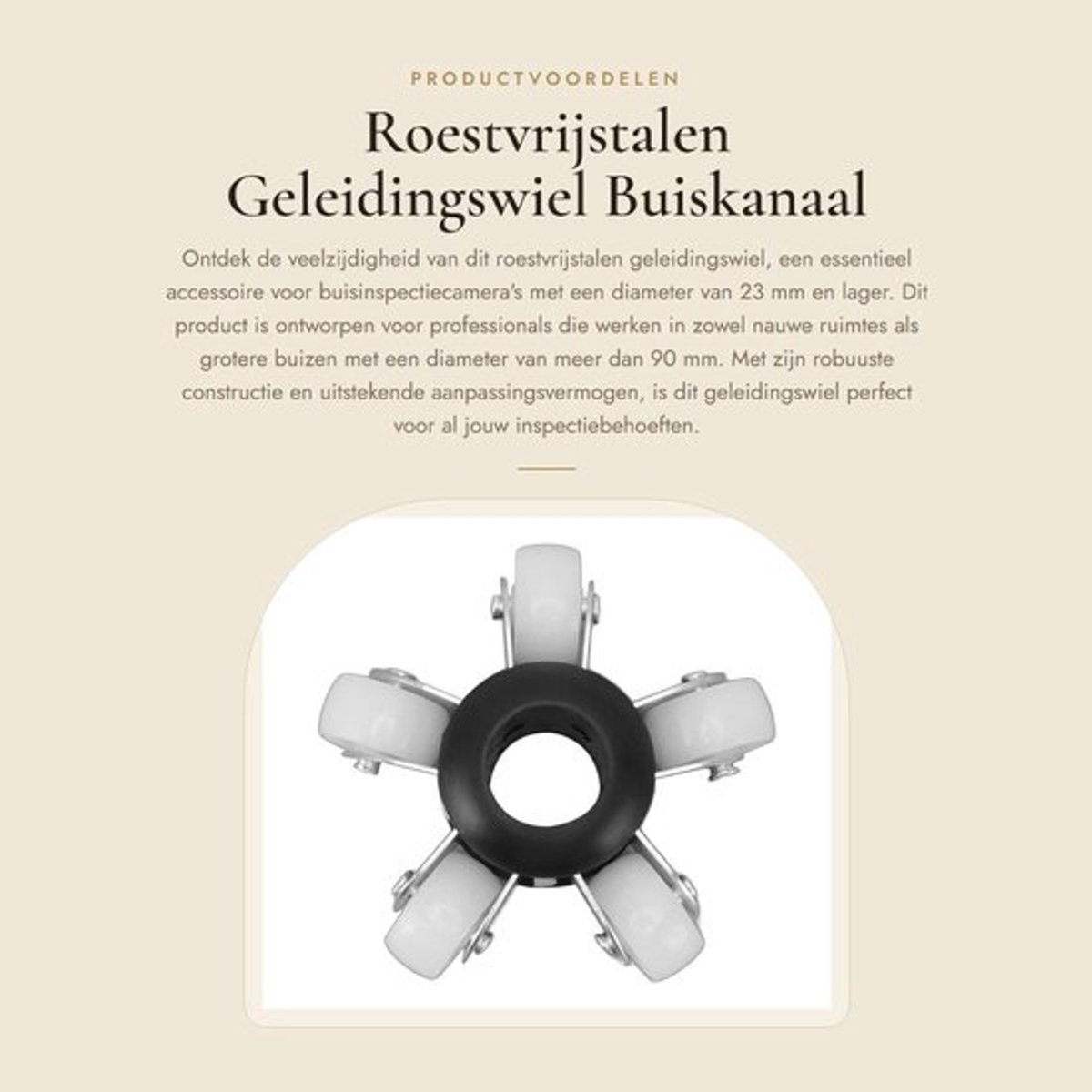 Geleidingswiel 90 mm - Roestvrij Staal - Inspectiecamera Accessoire - Buiskanaal - Compatibel met 23 mm - Veelzijdig en aanpasbaar