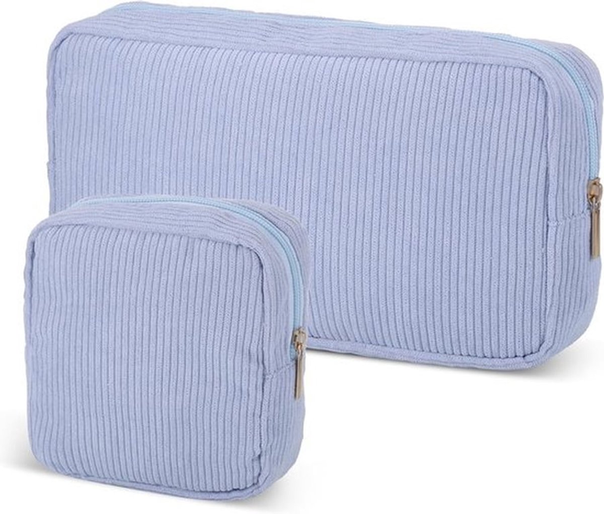 Handige Make-up Tas Set van 2 Stuks, Make-up Tassen met Compartimenten voor Vrouwen en Meisjes, Lichtblauw en Compact