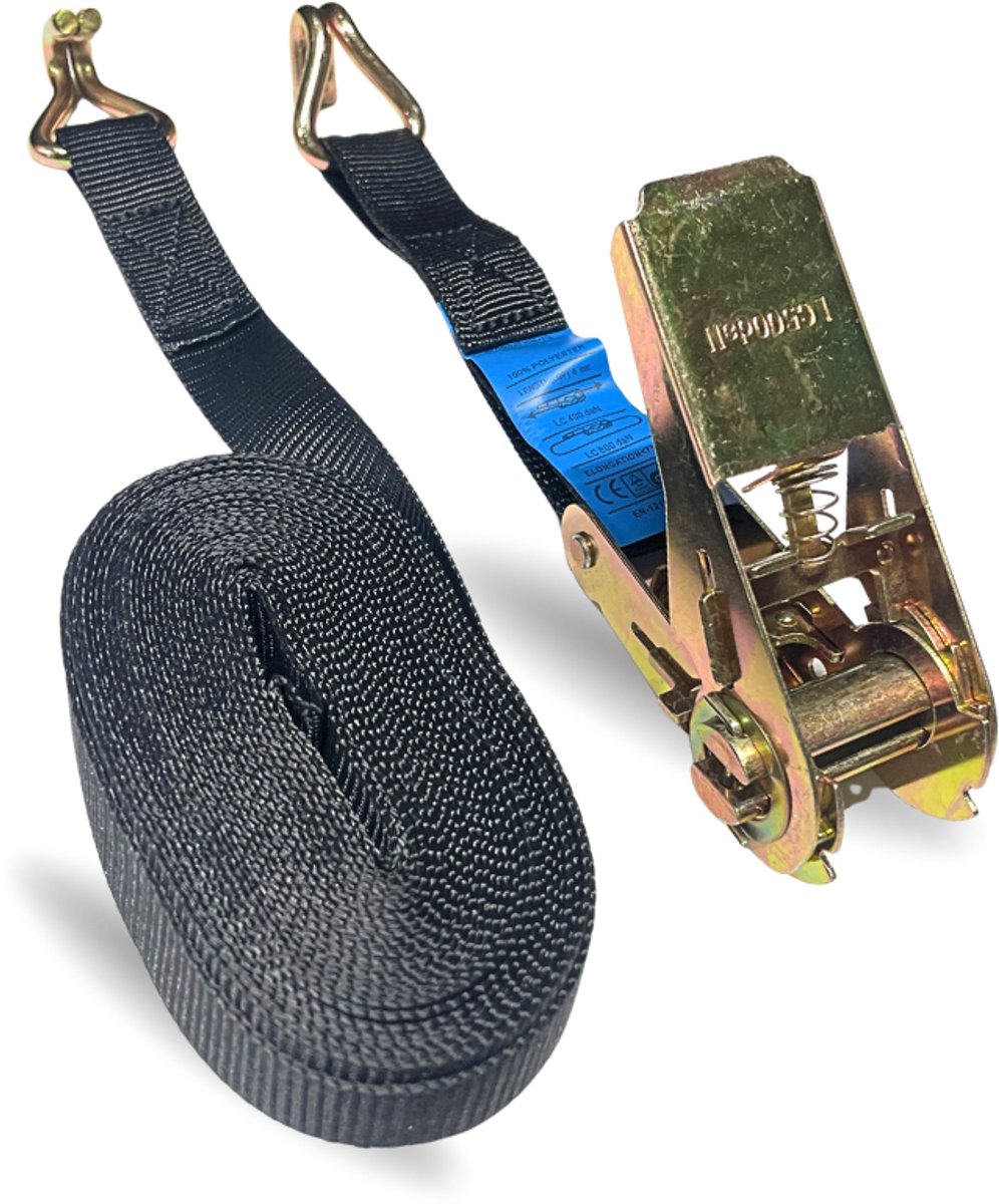 Spanband met ratel – 6 meter - Zwart– 25 mm – 1 stuk - strap - spanbanden