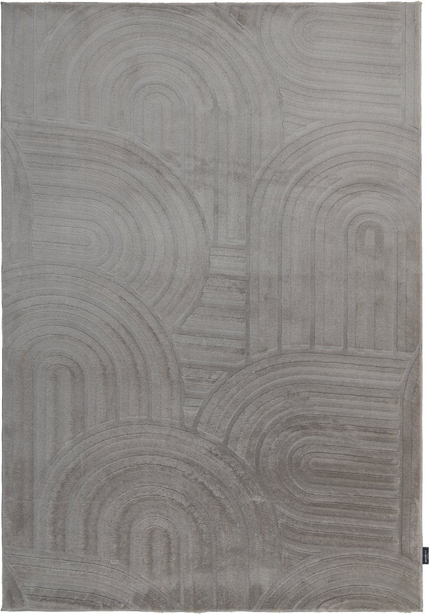 Padiro laagpolig vloerkleed 160 x 230 cm - grijs - modern geometrisch patroon - geschikt voor vloerverwarming - van polyester en wol