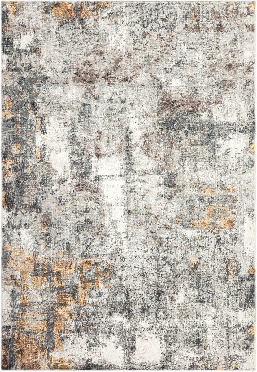 Padiro laagpolig vloerkleed 80 x 150 cm - terracotta - modern abstract design - voor binnen en buiten - van polyester en katoen