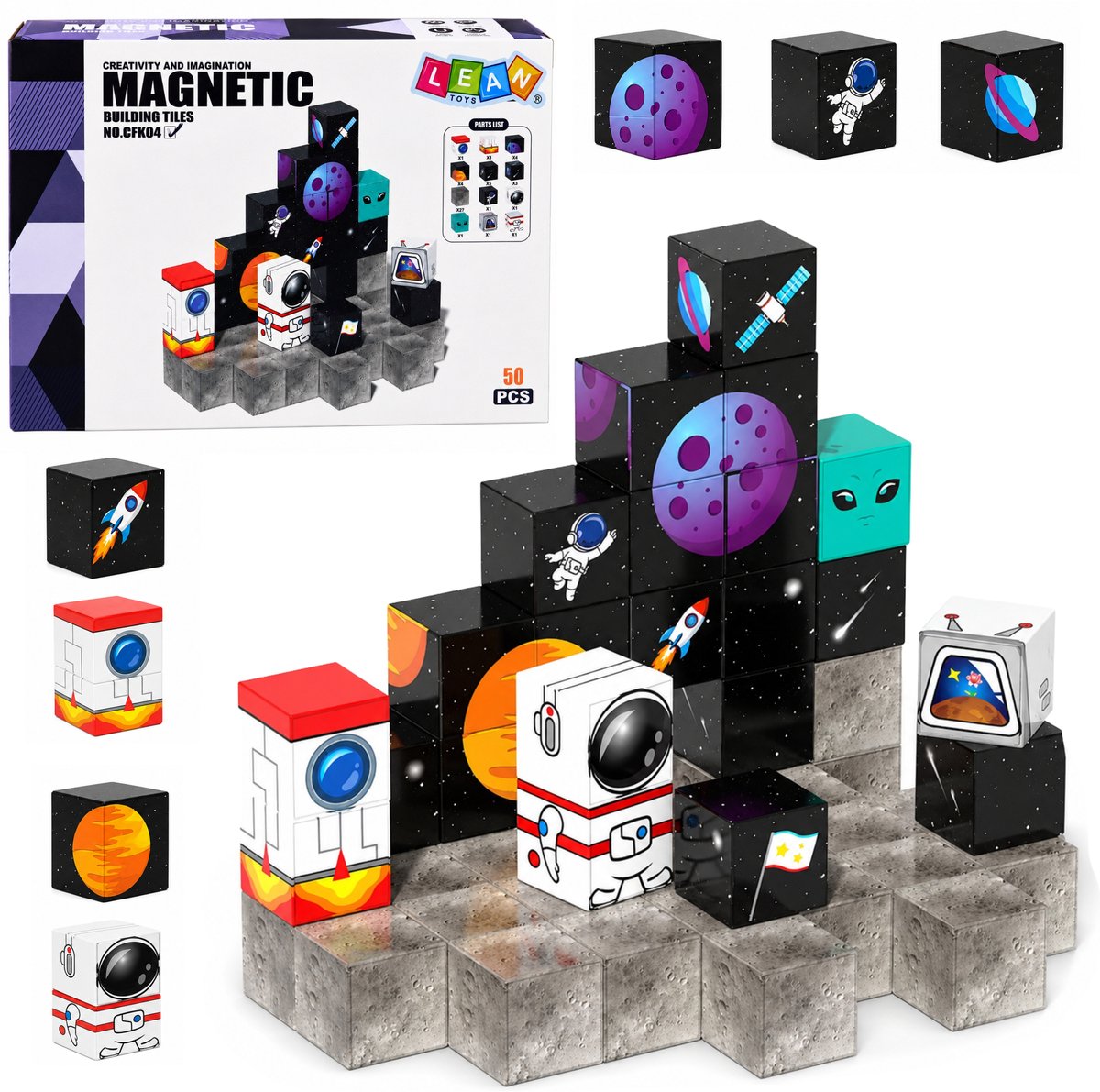 Set magnetische blokken kubussen kubussen pixels 3d ruimte 50 stuks.
