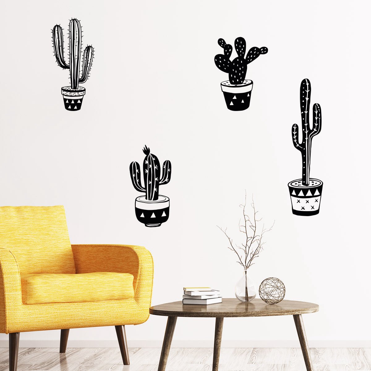 Ambiance Sticker Muurstickers - Bohemian 4 Mexicaanse cactussen - Transparante achtergrond - 50x50cm Multi color