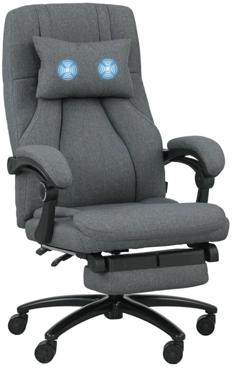 Ergonomische Bureaustoel met Massagefunctie & USB-aansluiting - Massagestoel - In Hoogte Verstelbaar - Max. kanteling 130° - 360° Draaibaar - Kantoorstoel - Gamestoel - Volwassenen Stoel - Directiestoel - Computerstoel - Donkergrijs