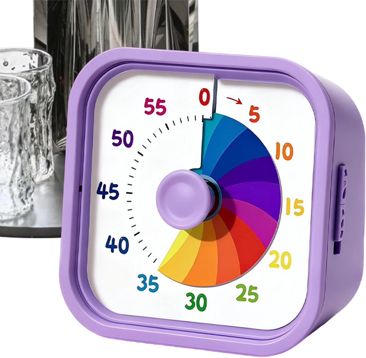 Timer - Stille visuele timer - Efficiënt tijdmanagement - Draagbare regenboogschijftimer - Timer - Herinnering met rinkelend en knipperend licht - Geschikt voor tandenpoetsen, huiswerk maken, slapen, lezen, sporten, koken, enz. - 8,7*8,7*5 cm - Paars