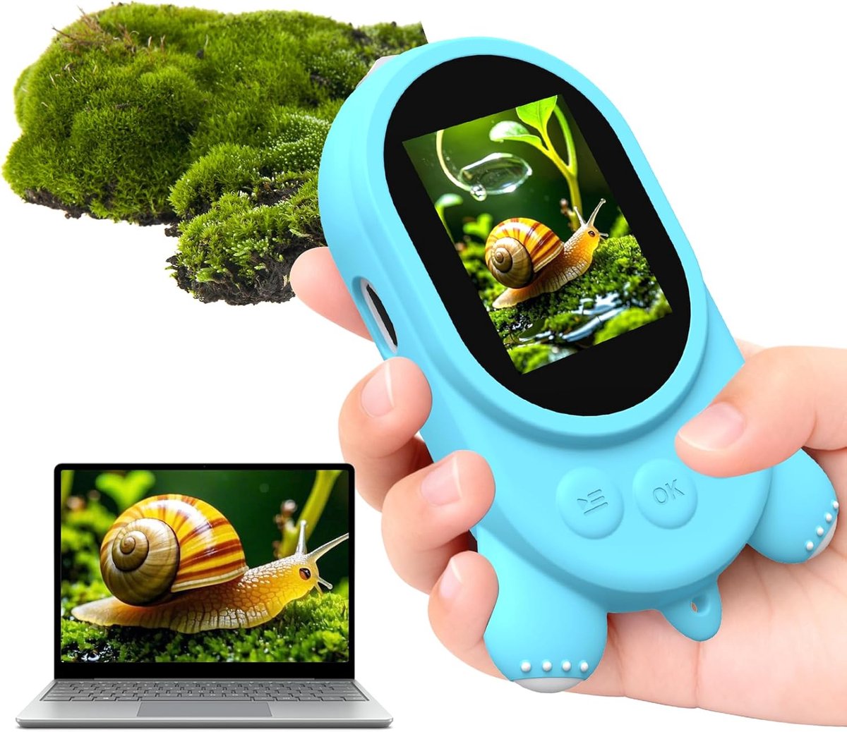 Bobypet - Kinder Microscoop met 2 Inch HD Scherm - 2 in 1 Digitale Zakmicroscoop en Kinderkamera - Draagbare Handmicroscoop met 8 LED's - Blauw