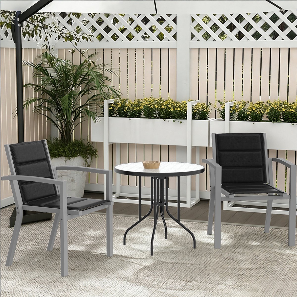 Devoko Aluminium Tuinstoelen 2x - Fauteuils -Tuinstoel - Teslinstof + sneldrogend katoen - Stapelbaar - Versterkte boogconstructie - 57x60x82 - 160 kg - Geschikt voor kamperen, terrassen en tuinen - lichtgrijs