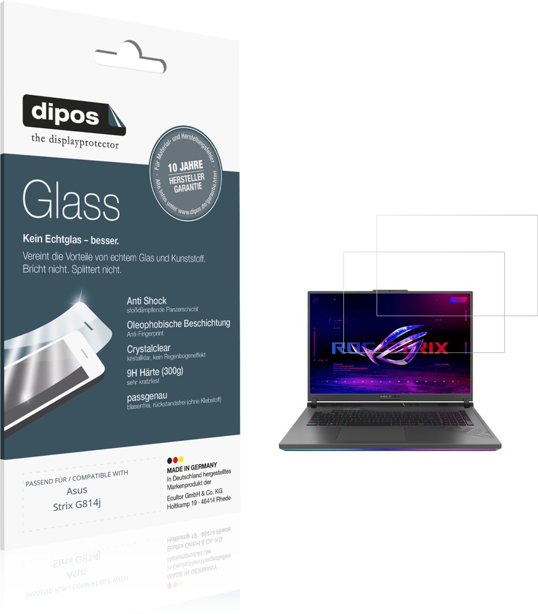 dipos – 2x Pantserfolie geschikt voor Asus Strix G814j | 9H Screenprotector