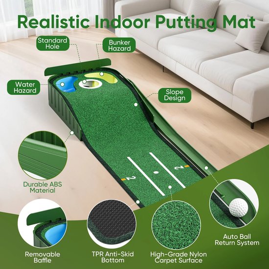 Vhr Putting Mat - Golfmat - Oefenmat Golfen - Pitch en Put - Golf Putting Trainer - 3 Ballen Gratis - Tweekleurige Grasgolfmat - Binnen en Buiten — afbeelding 4