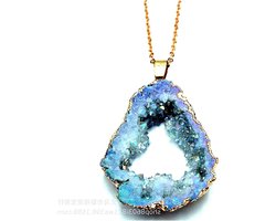 Natuurlijke Mineralen Stenen - Ruwe Geode Hanger - DIY Sieraden Maken - Unieke Vormen - Maat M - Blauw