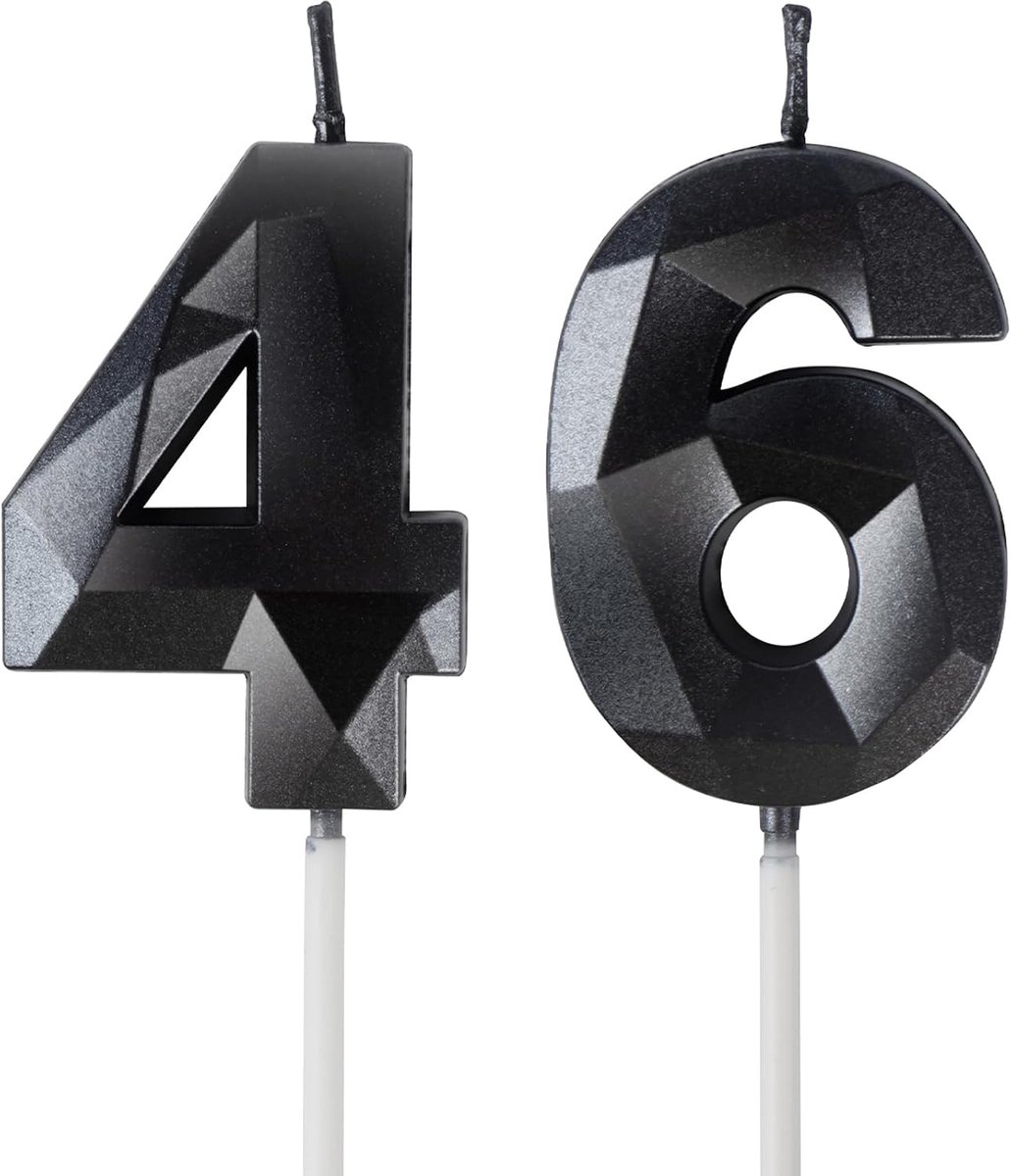 Birthday Candles Number 46 Black 3D Black Candles for 46th Birthday Decoration (Number 46 Candle, Cake Candles) - ShopVlot