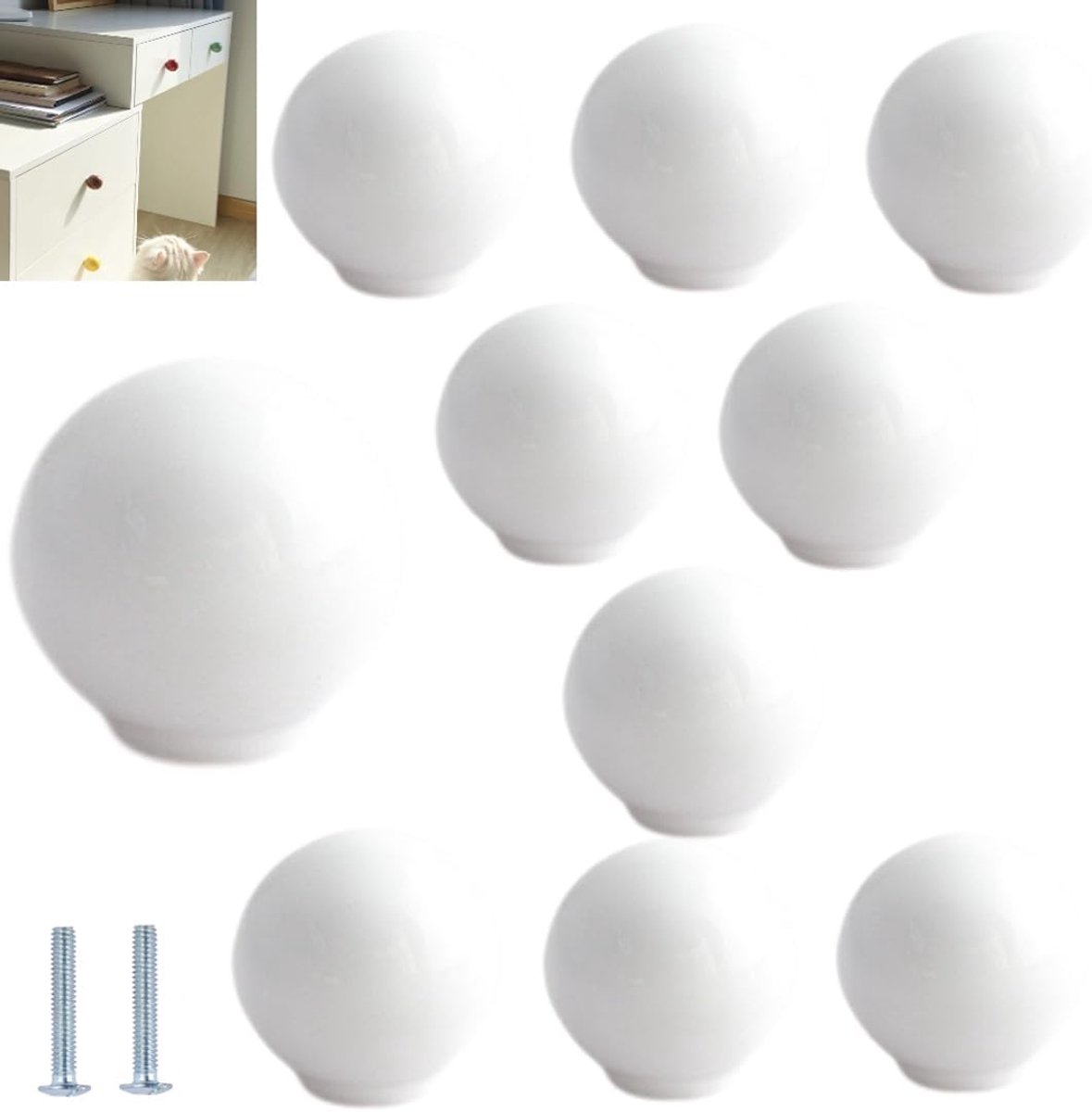 10 White Single Hole Cabinet Knobs, Round Colorful Ceramic Cabinet Knobs, Colorful and Cute Round Ceramic Drawer Racks. - ShopVlot
