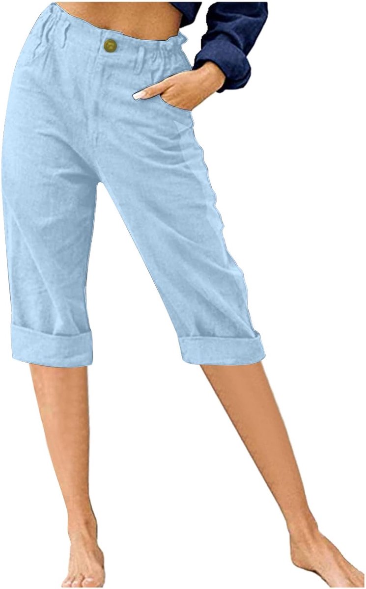 GRECERELLE Women's Summer Casual Solid Color Cotton Linen Capri Pants - Comfortable and Stylish for Everyday Wear - ShopVlot
