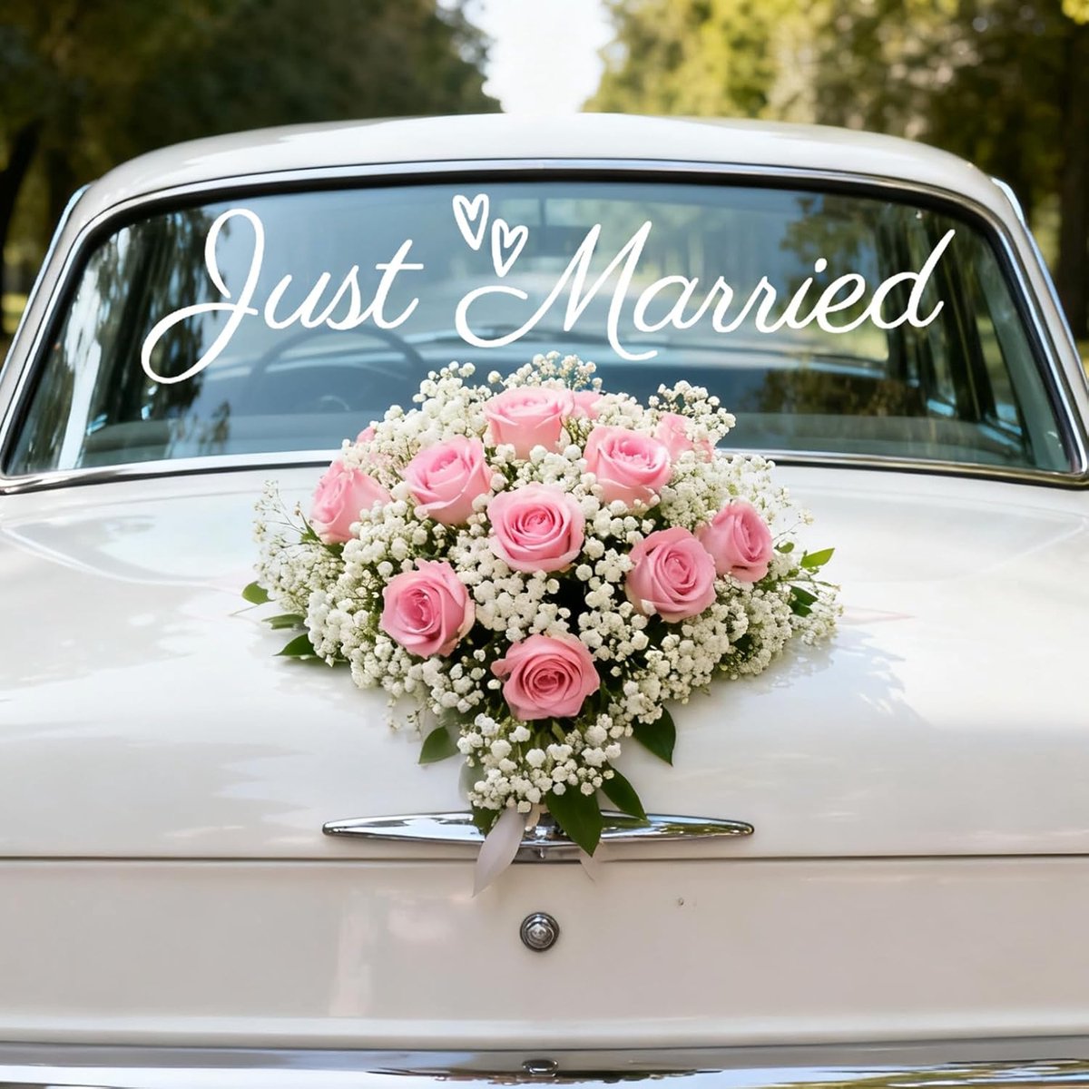 Just Married Car Sticker, Vinyl PVC White Wedding Bumper Sticker Gracious Wedding Car Decorations for Bride & Groom - ShopVlot