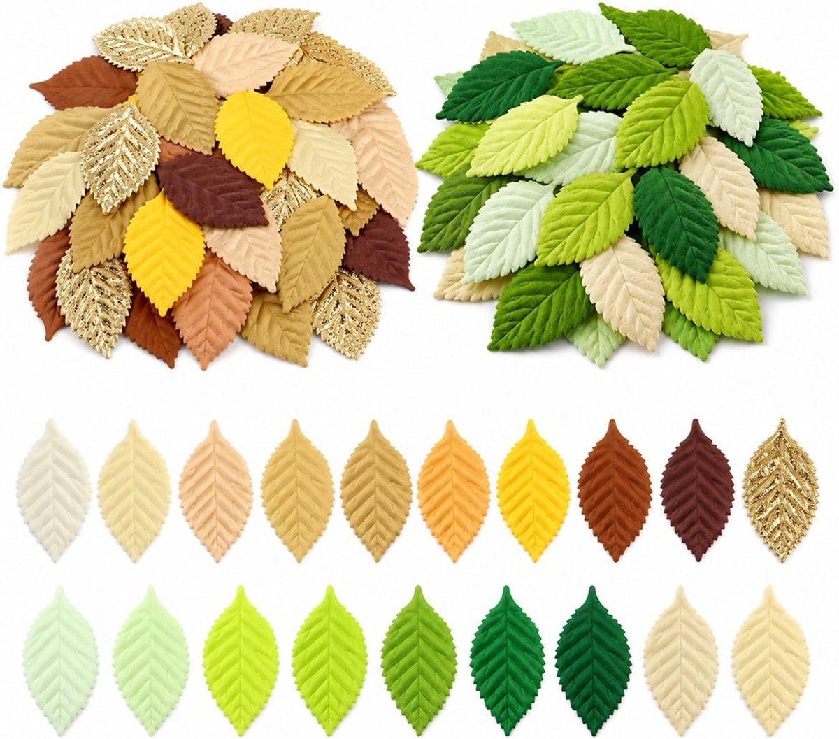 100 stuks kunstbladeren, decoratie, 50 groene en 50 bruine bladeren, gemengd, voor knutselen, scrapbooking, bloemen - ShopVlot